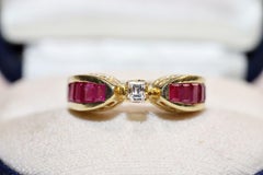 Vintage Circa 1980s 18k Gold Natural Diamond And Caliber Ruby Decorated Ring