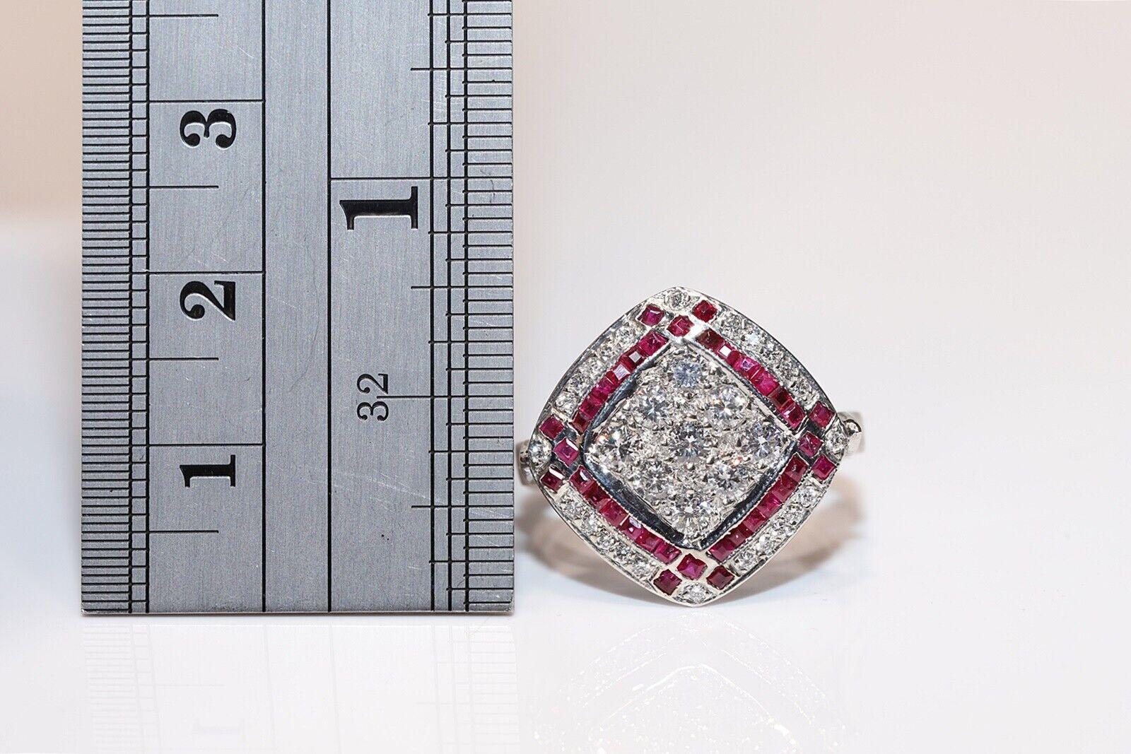 Retro Vintage Circa 1980s 18k Gold Natural Diamond And Caliber Ruby Decorated Ring  For Sale