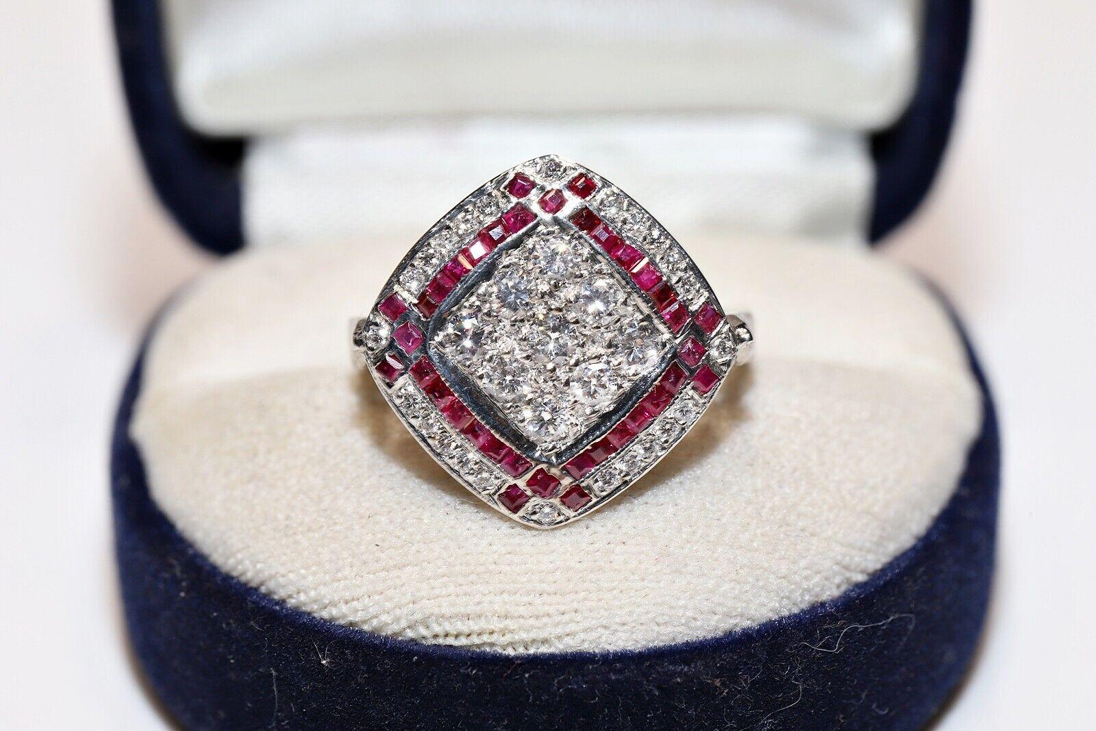 Women's Vintage Circa 1980s 18k Gold Natural Diamond And Caliber Ruby Decorated Ring  For Sale