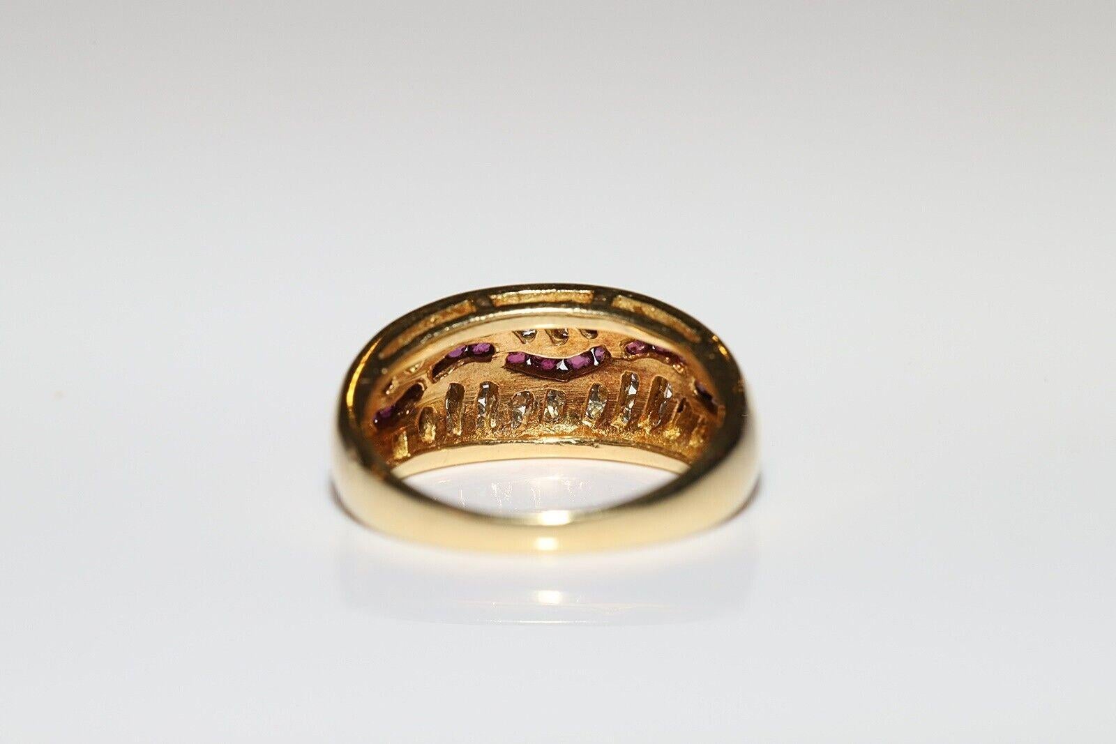 Women's Vintage Circa 1980s 18k Gold Natural Diamond And Caliber Ruby Decorated Ring For Sale