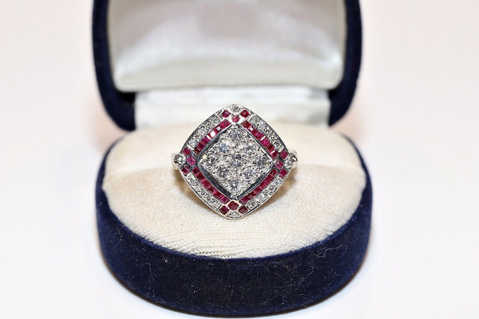 Vintage Circa 1980s 18k Gold Natural Diamond And Caliber Ruby Decorated Ring  For Sale 1