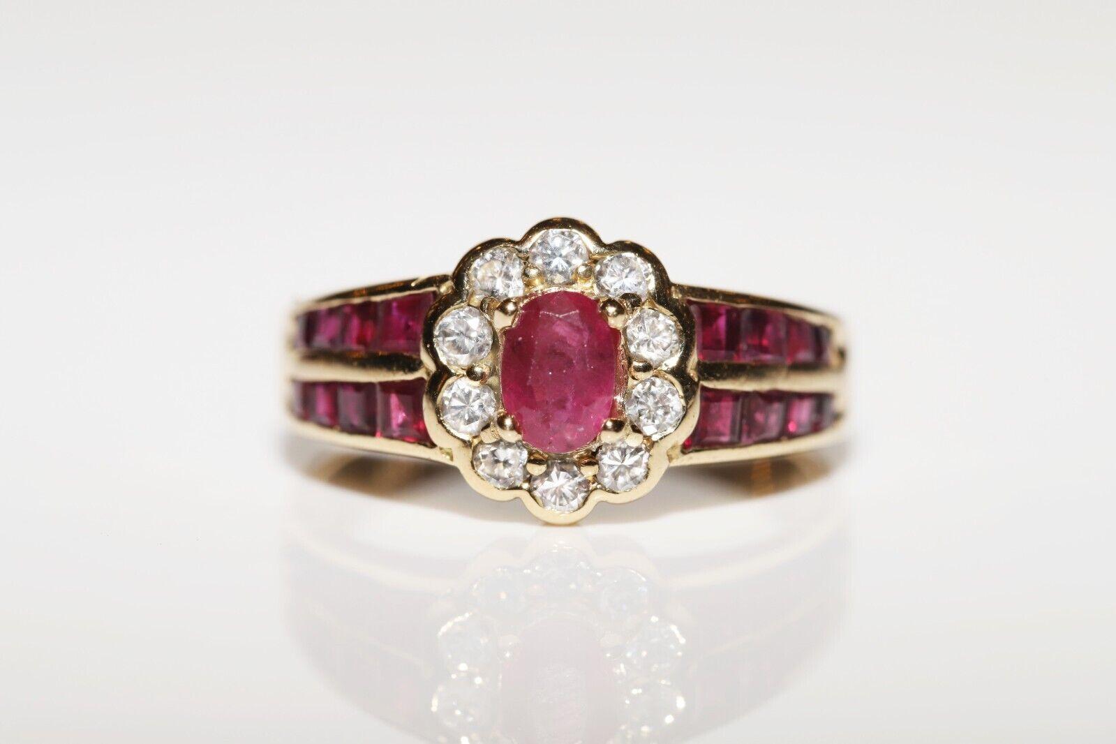 Vintage Circa 1980s 18k Gold Natural Diamond And Caliber Ruby Decorated Ring For Sale 1
