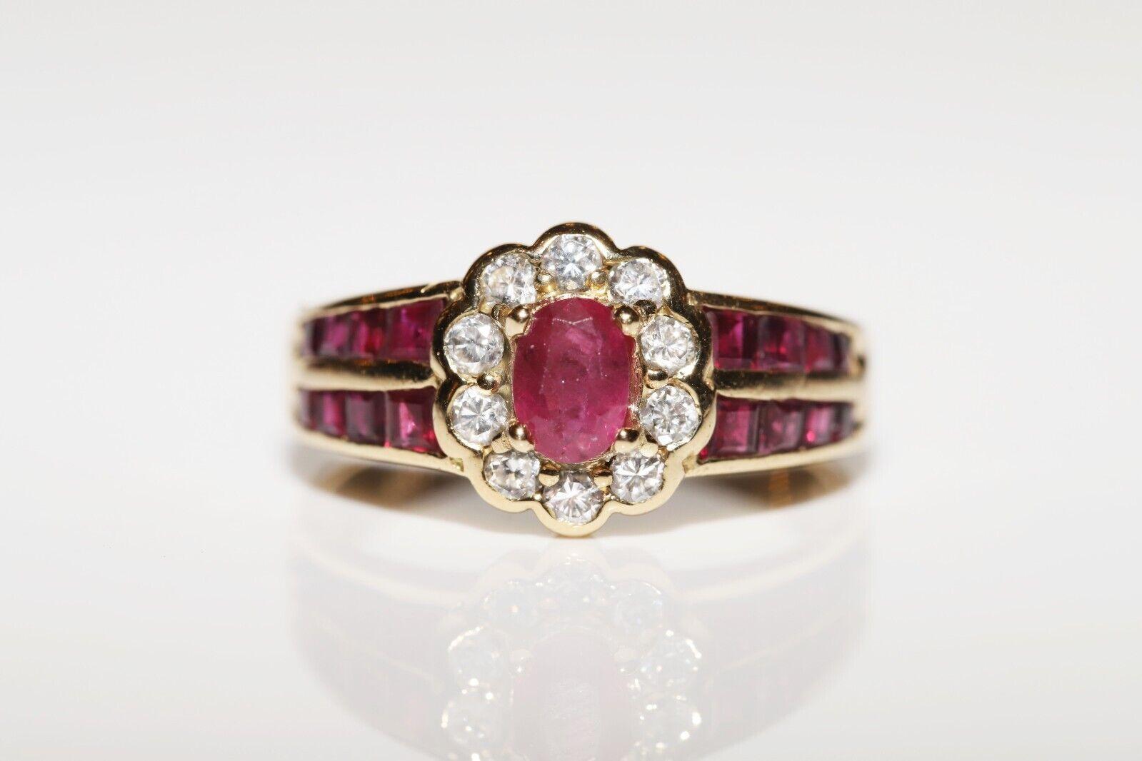 Vintage Circa 1980er Jahre 18k Gold Natürlicher Diamant und Kaliber Rubin Dekorierter Ring 1