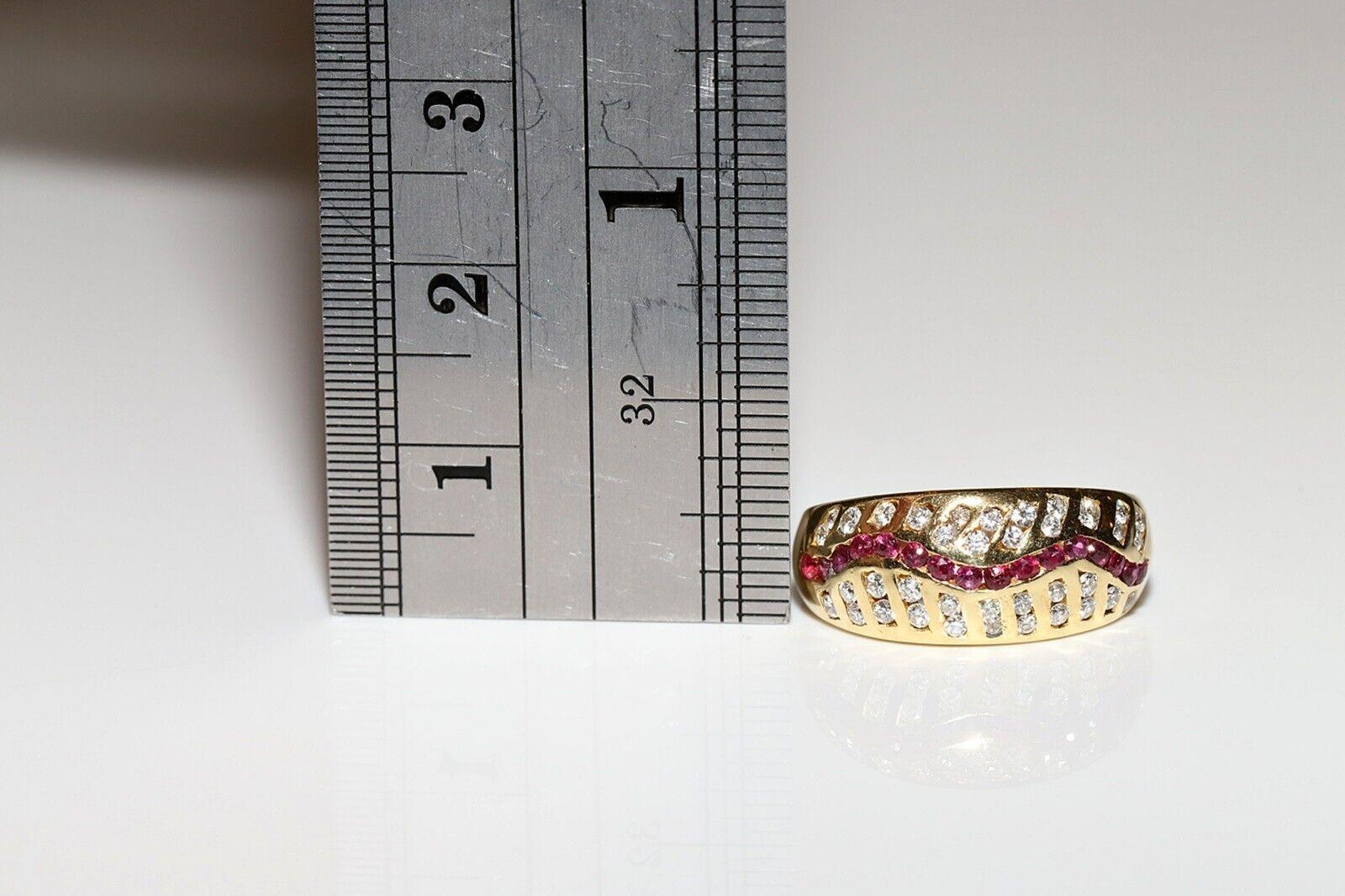 Vintage Circa 1980s 18k Gold Natural Diamond And Caliber Ruby Decorated Ring For Sale 1