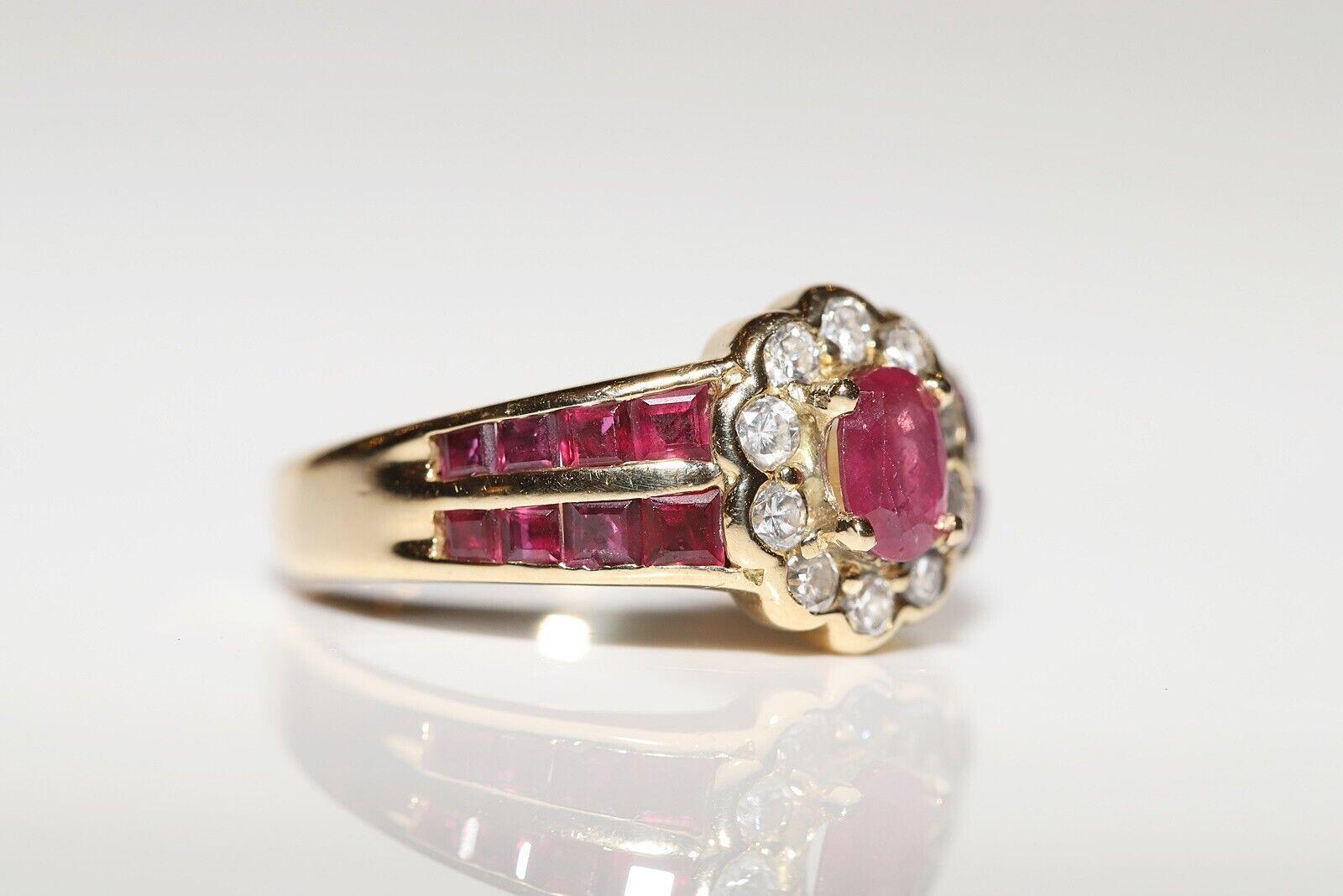 Vintage Circa 1980s 18k Gold Natural Diamond And Caliber Ruby Decorated Ring For Sale 2