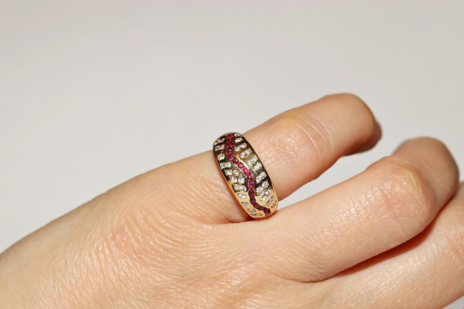 Vintage Circa 1980s 18k Gold Natural Diamond And Caliber Ruby Decorated Ring For Sale 3