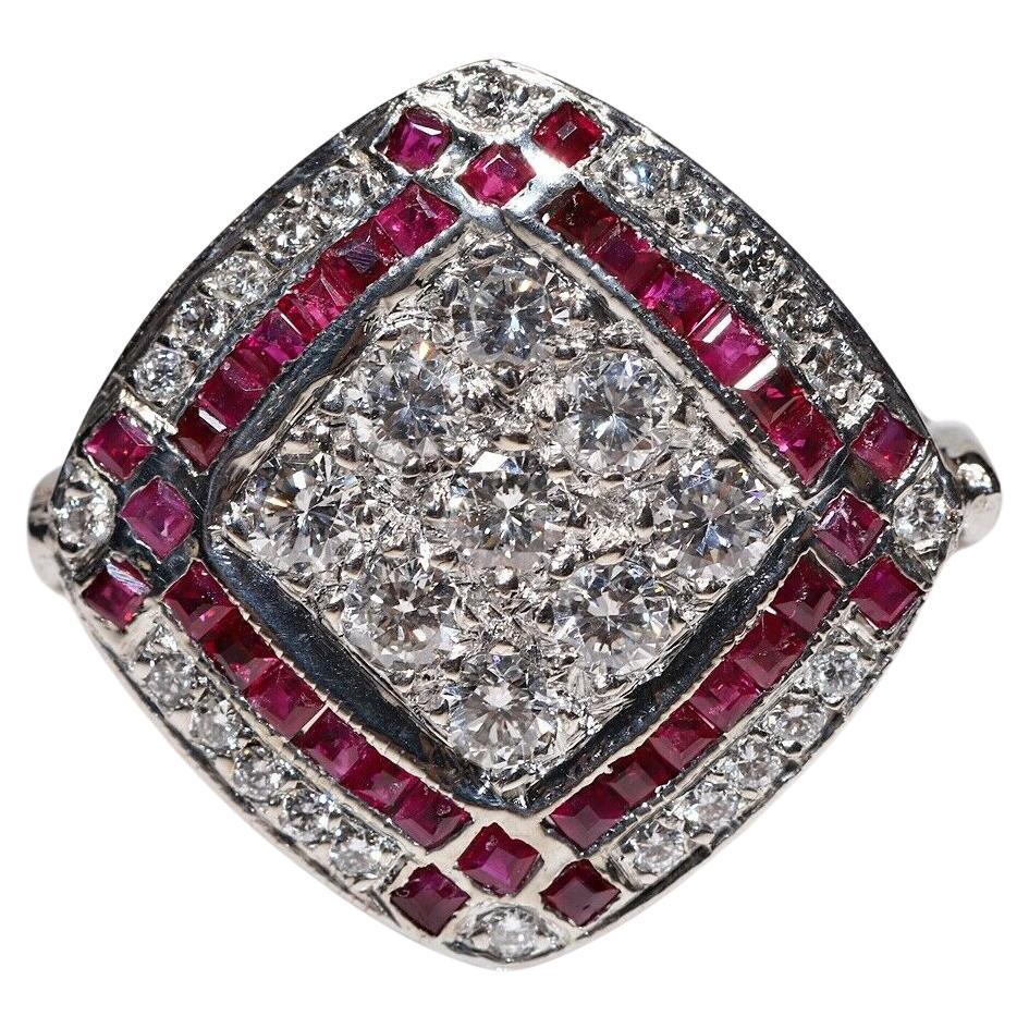 Vintage Circa 1980s 18k Gold Natural Diamond And Caliber Ruby Decorated Ring 