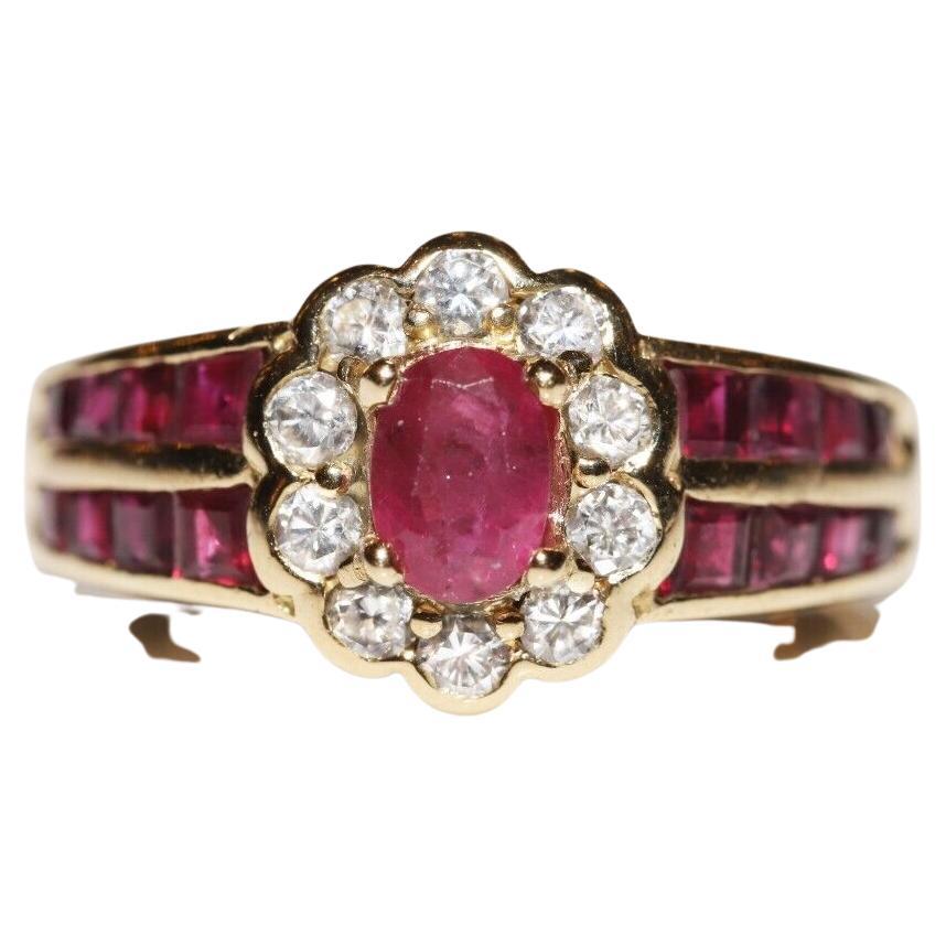 Vintage Circa 1980s 18k Gold Natural Diamond And Caliber Ruby Decorated Ring