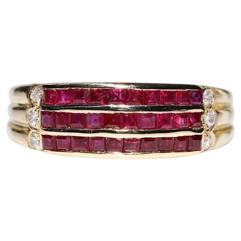 Vintage Circa 1980er Jahre 18k Gold Natürlicher Diamant und Kaliber Rubin Dekorierter Ring