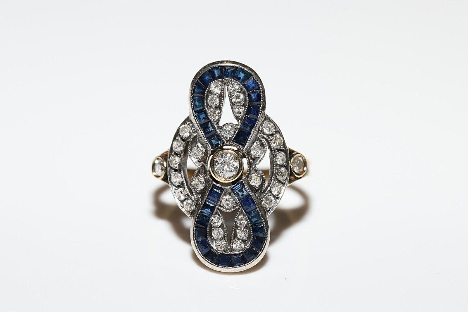 Vintage Circa 1980s 18k Gold Natural Diamond And Caliber Sapphire Decorated Ring For Sale 6