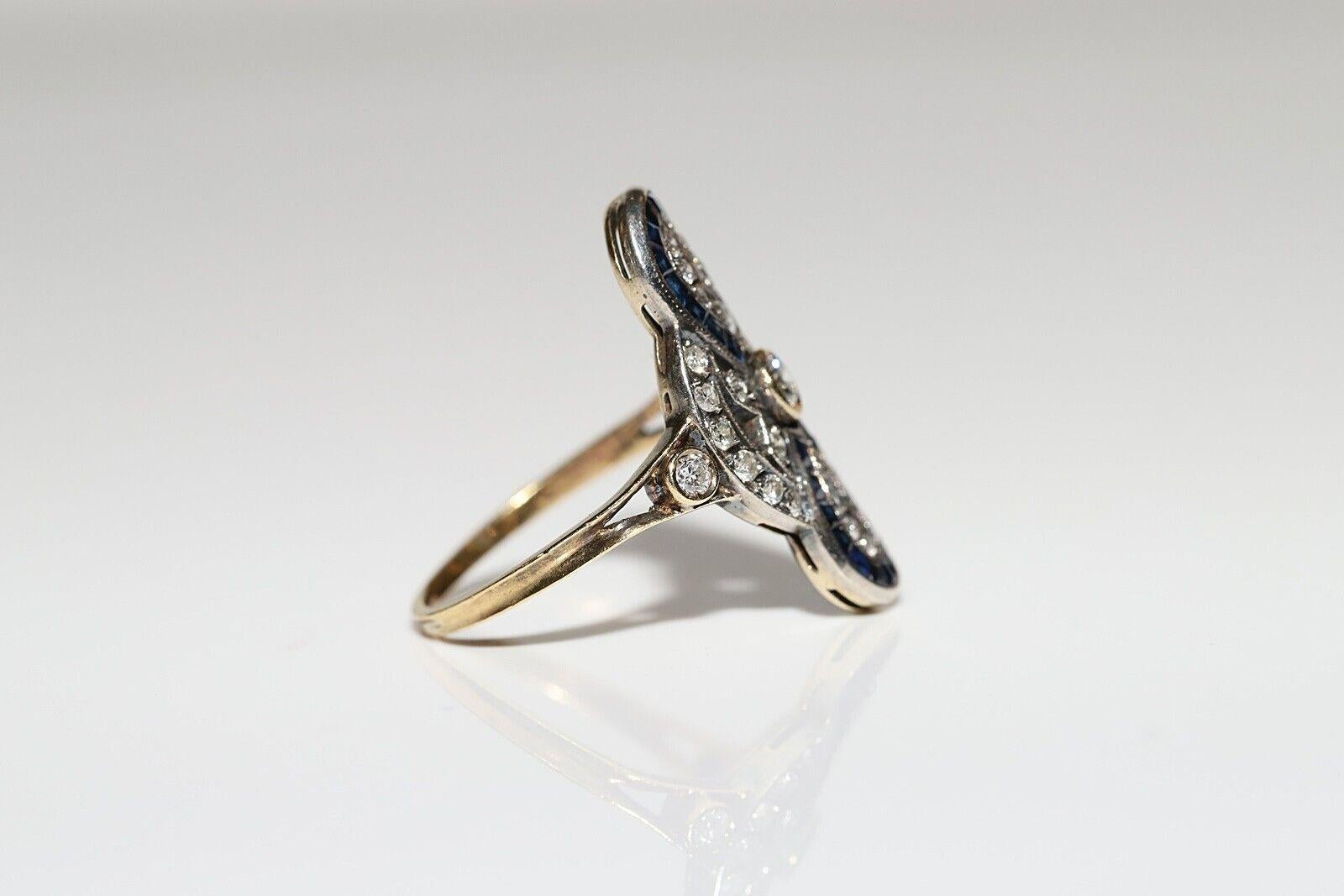 Retro Vintage Circa 1980s 18k Gold Natural Diamond And Caliber Sapphire Decorated Ring For Sale