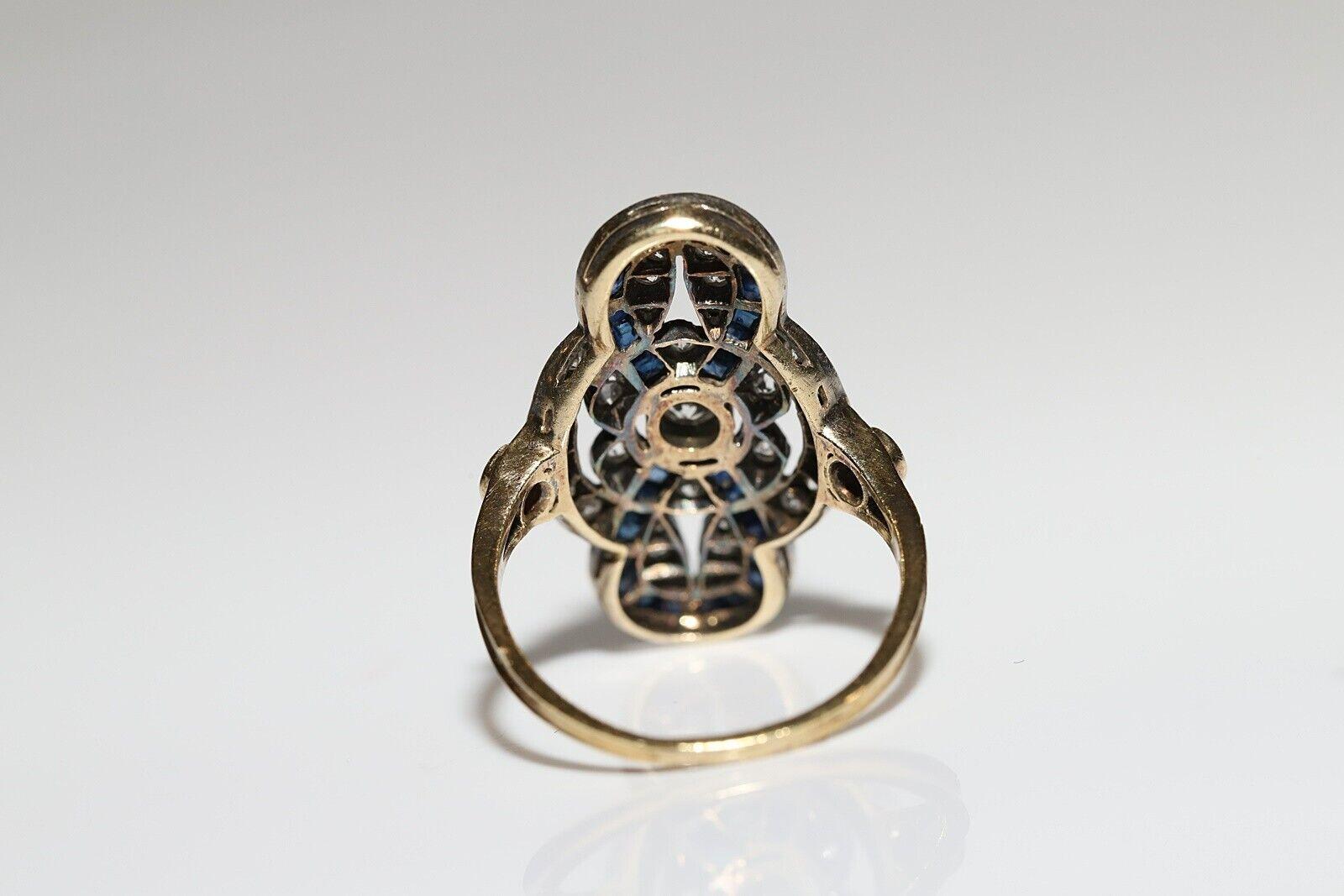 Brilliant Cut Vintage Circa 1980s 18k Gold Natural Diamond And Caliber Sapphire Decorated Ring For Sale