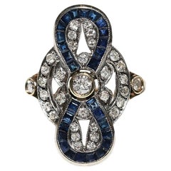 Vintage Circa 1980s 18k Gold Natural Diamond And Caliber Sapphire Decorated Ring