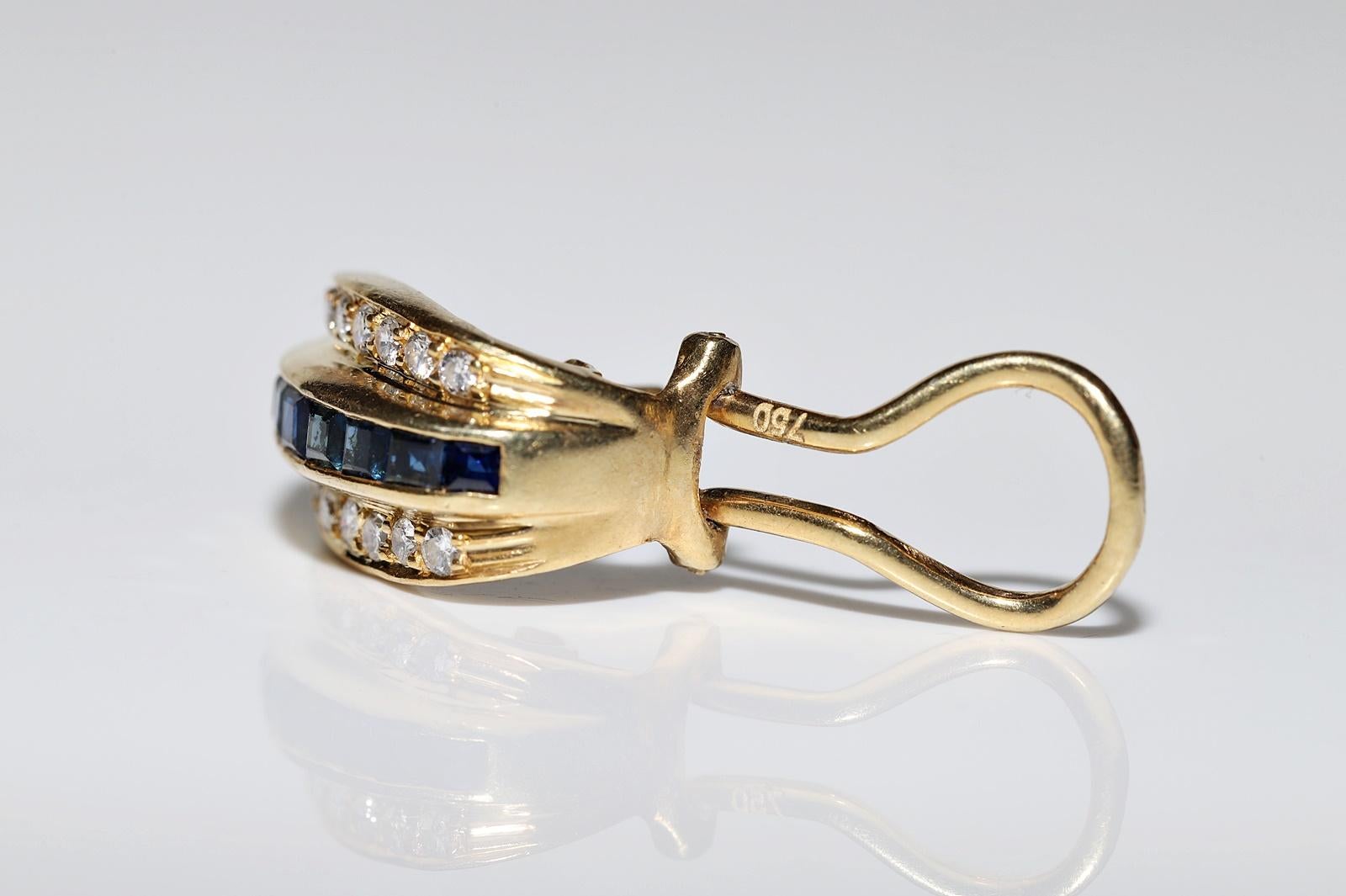 Pendiente Vintage Circa 1980s Oro 18k Diamante Natural Y Zafiro Calibre en venta 4
