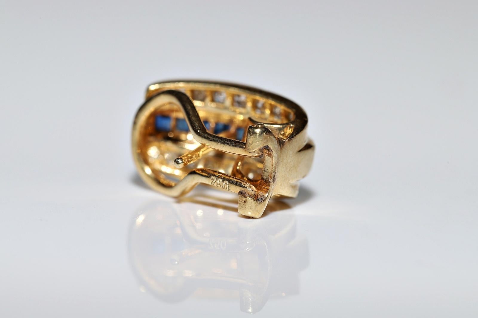 De las mujeres Pendiente Vintage Circa 1980s Oro 18k Diamante Natural Y Zafiro Calibre en venta