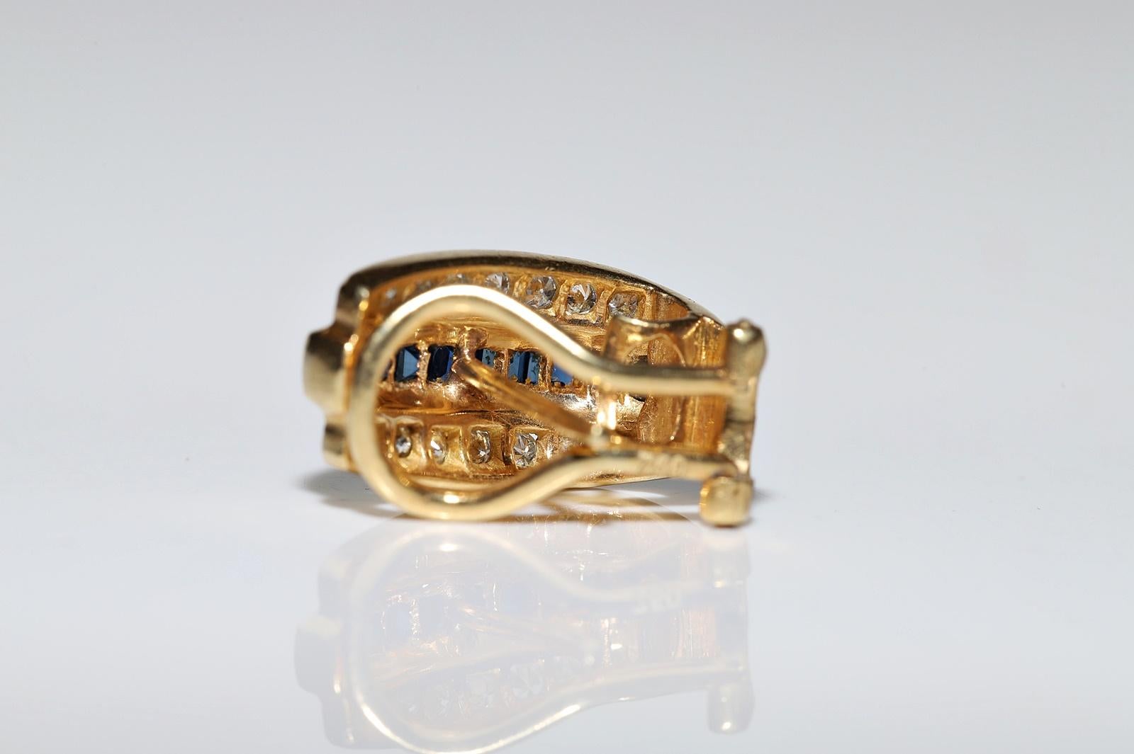 Pendiente Vintage Circa 1980s Oro 18k Diamante Natural Y Zafiro Calibre en venta 1