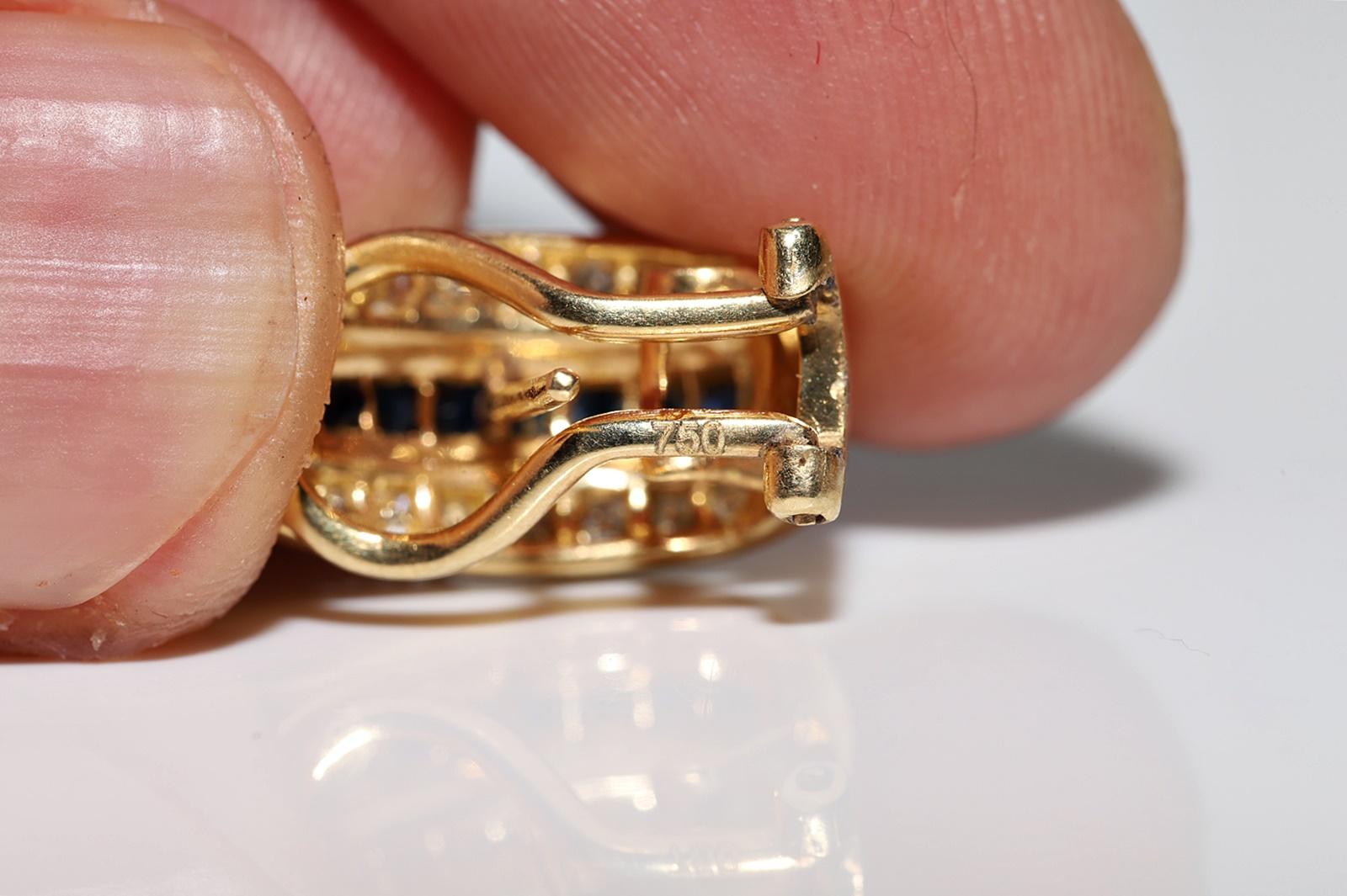 Pendiente Vintage Circa 1980s Oro 18k Diamante Natural Y Zafiro Calibre en venta 2
