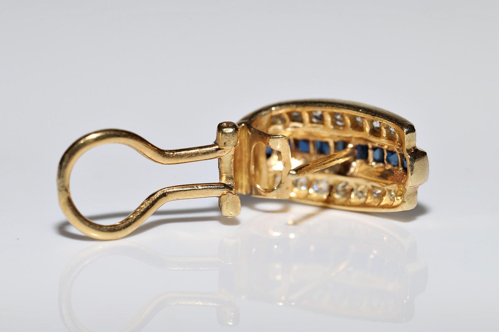 Pendiente Vintage Circa 1980s Oro 18k Diamante Natural Y Zafiro Calibre en venta 3