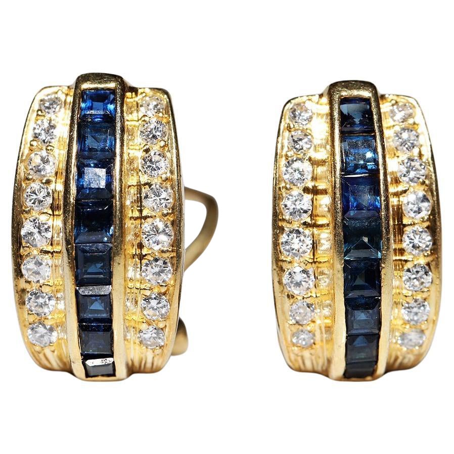 Pendiente Vintage Circa 1980s Oro 18k Diamante Natural Y Zafiro Calibre en venta