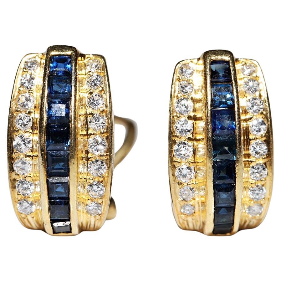 Pendiente Vintage Circa 1980s Oro 18k Diamante Natural Y Zafiro Calibre en venta