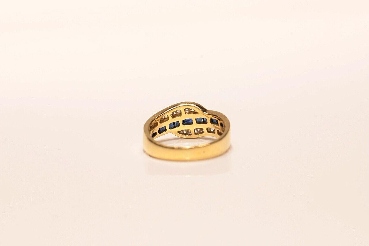 Anillo Vintage Circa 1980s Oro 18k Diamante Natural Y Zafiro Calibre en venta 5