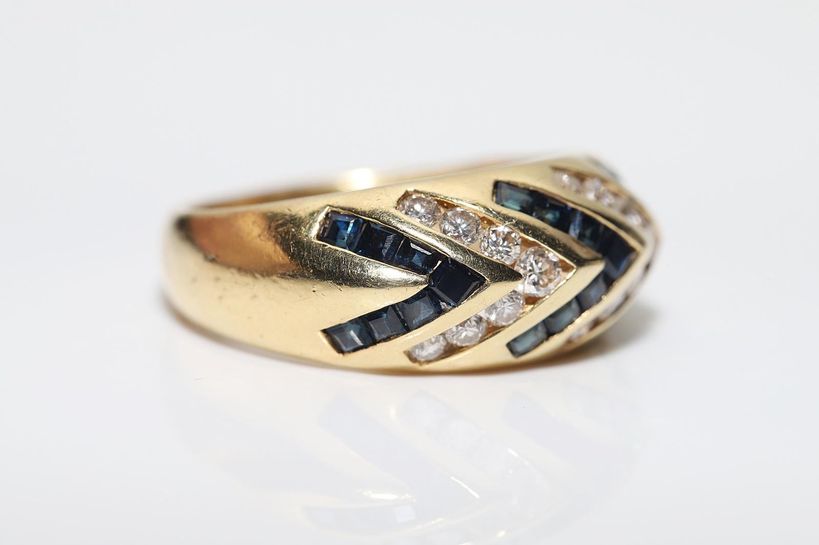 Vintage Circa 1980er Jahre 18k Gold Natürlicher Diamant und Kaliber Saphir Ring  (Brillantschliff) im Angebot