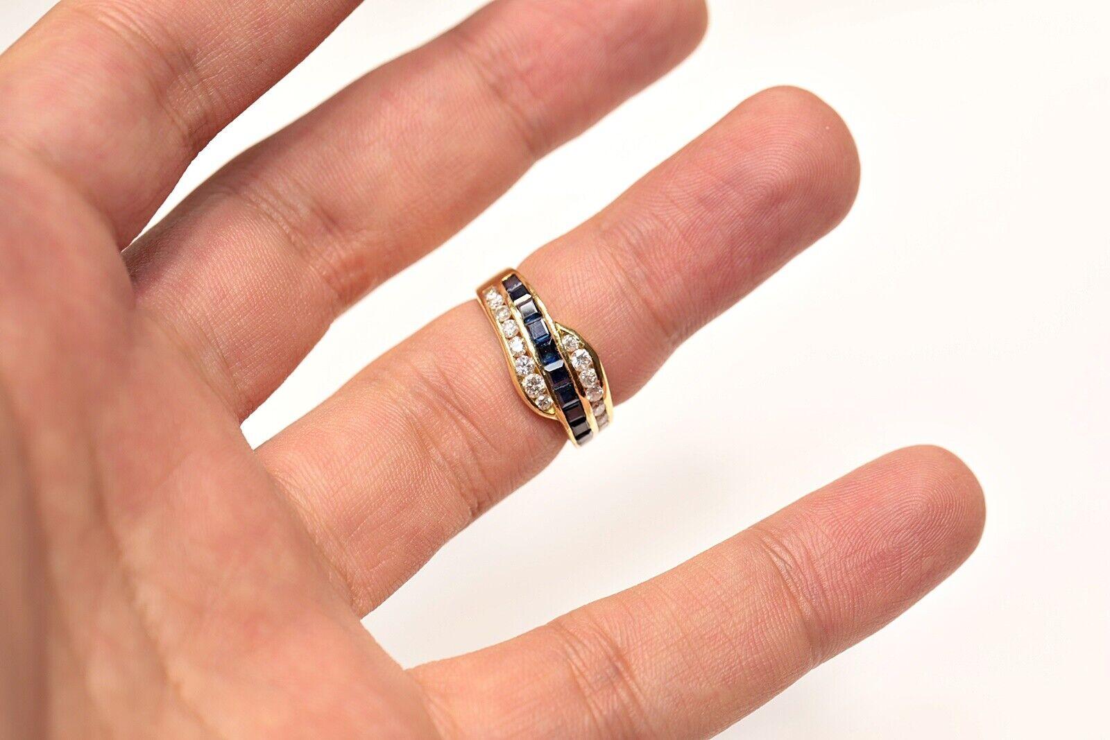 Anillo Vintage Circa 1980s Oro 18k Diamante Natural Y Zafiro Calibre en venta 1