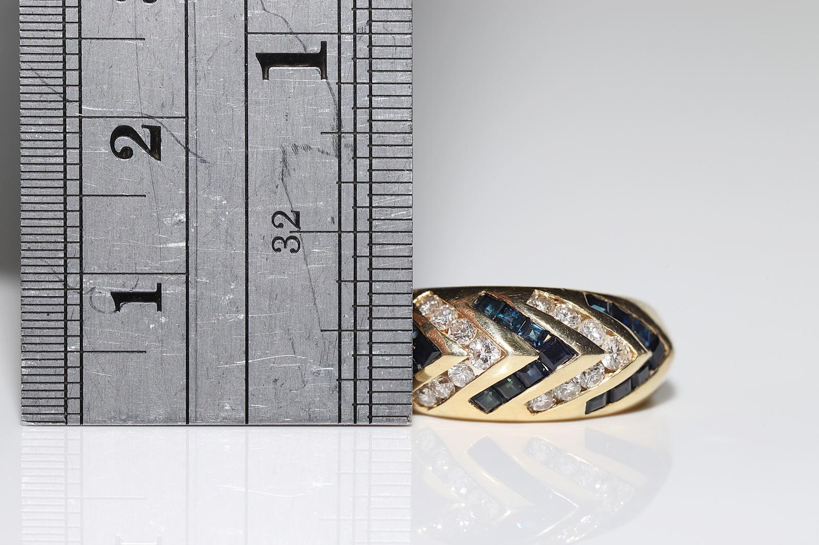 Vintage Circa 1980er Jahre 18k Gold Natürlicher Diamant und Kaliber Saphir Ring  im Angebot 2