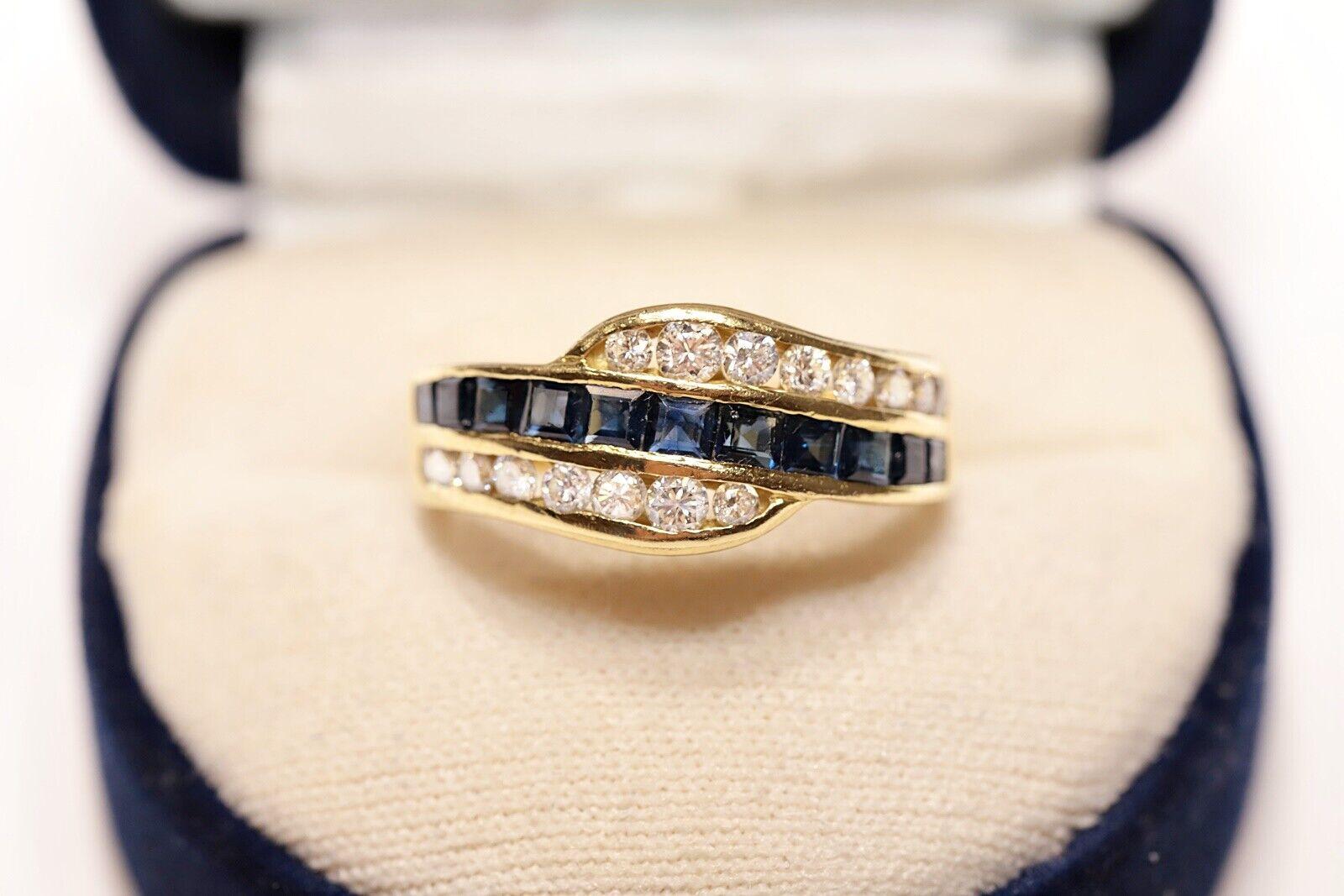 Anillo Vintage Circa 1980s Oro 18k Diamante Natural Y Zafiro Calibre en venta 2