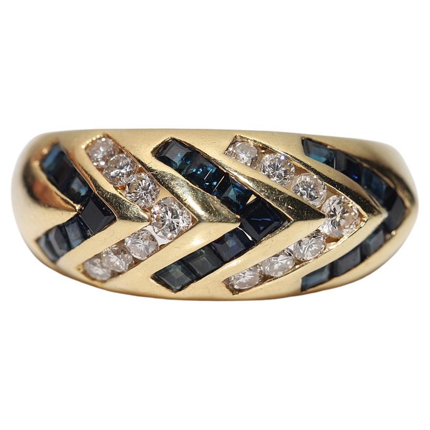 Vintage Circa 1980er Jahre 18k Gold Natürlicher Diamant und Kaliber Saphir Ring  im Angebot