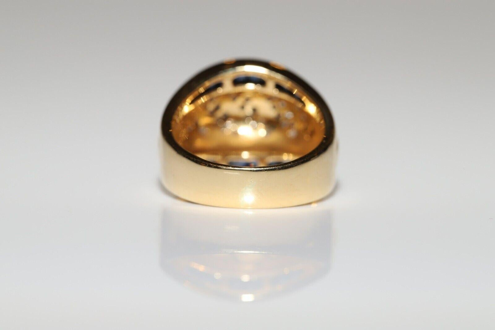 Vintage CIRCA 1980s 18k Gold Natürlicher Diamant und Kaliber Saphir Tank Ring im Angebot 4