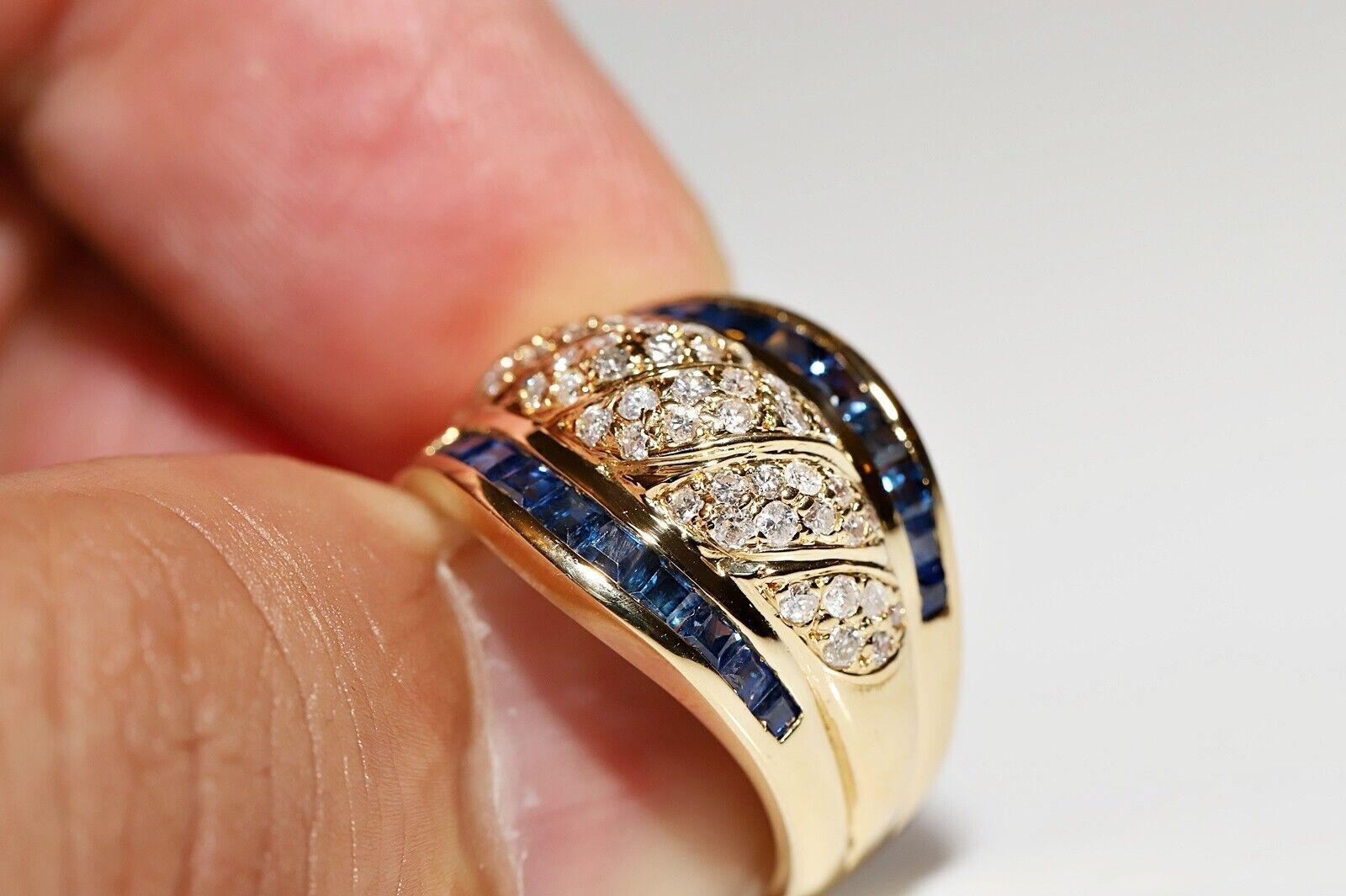 Vintage CIRCA 1980s 18k Gold Natürlicher Diamant und Kaliber Saphir Tank Ring im Angebot 6