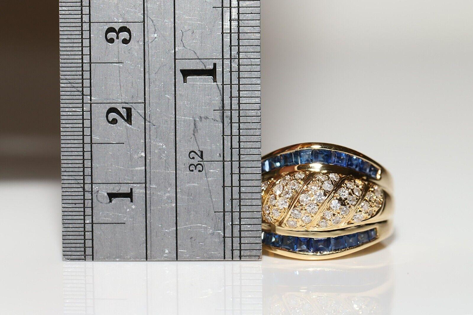 Vintage CIRCA 1980s 18k Gold Natürlicher Diamant und Kaliber Saphir Tank Ring Damen im Angebot