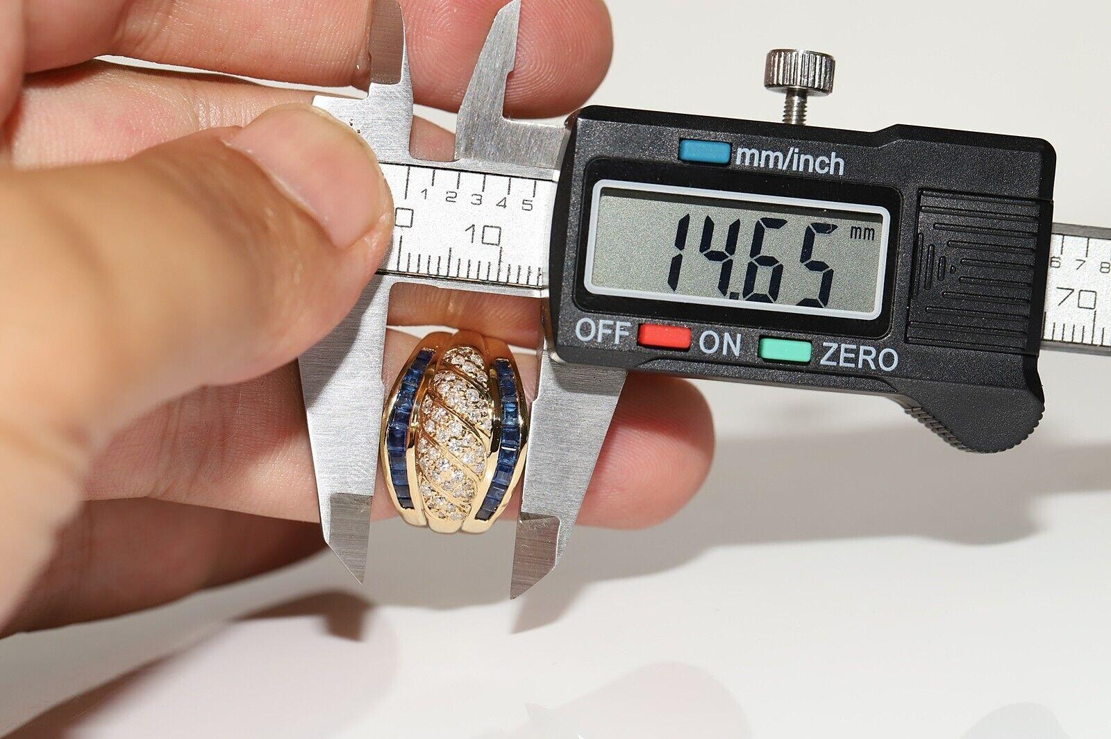 Vintage CIRCA 1980s 18k Gold Natürlicher Diamant und Kaliber Saphir Tank Ring im Angebot 1