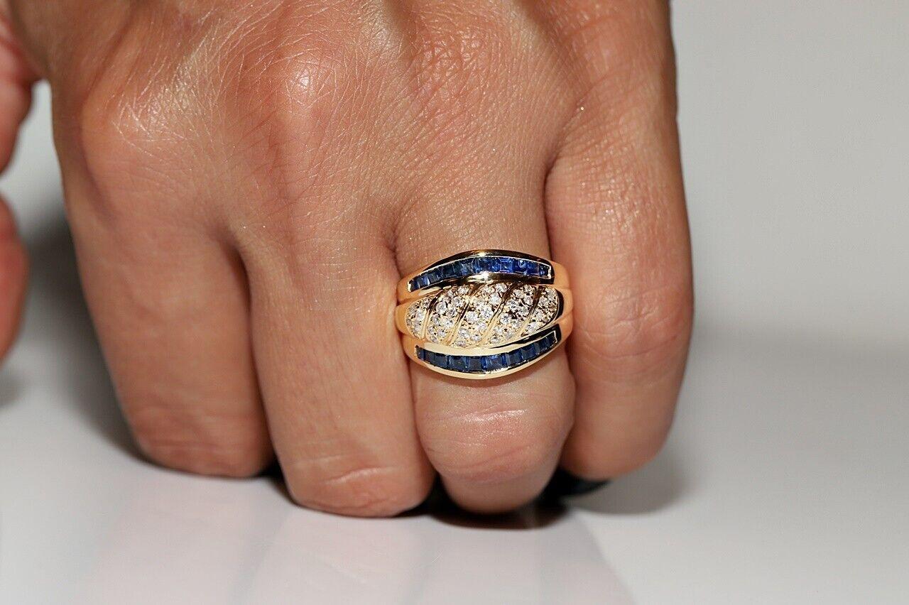 Vintage CIRCA 1980s 18k Gold Natürlicher Diamant und Kaliber Saphir Tank Ring im Angebot 2