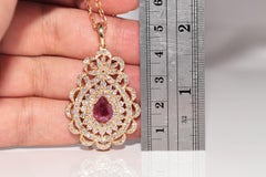 Vintage Circa 1980s 18k Gold Natural Diamond And Drop Ruby Pendant Necklace
