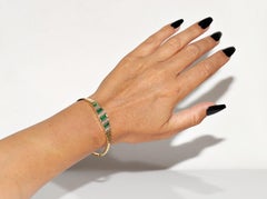 Vintage Circa 1980s 18k Gold Natural Diamond And Emerald Bangle Bracelet