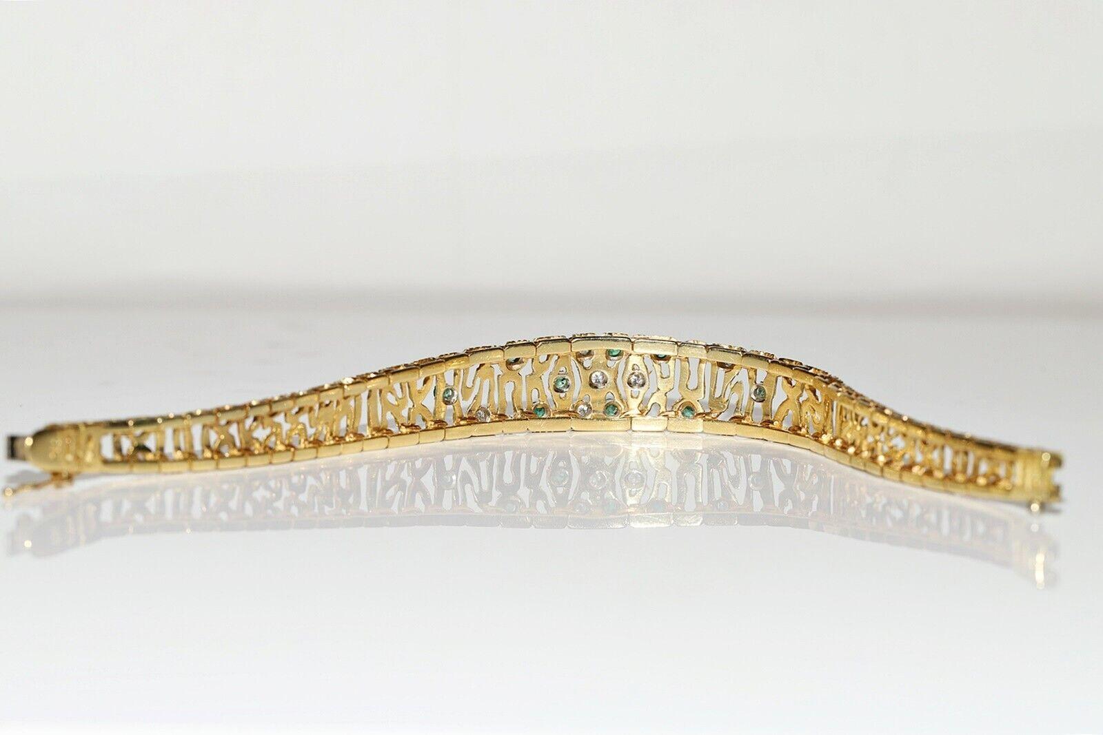 Armband aus 18 Karat Gold mit natürlichen Diamanten und Smaragden, Vintage, ca. 1980er Jahre  im Angebot 5