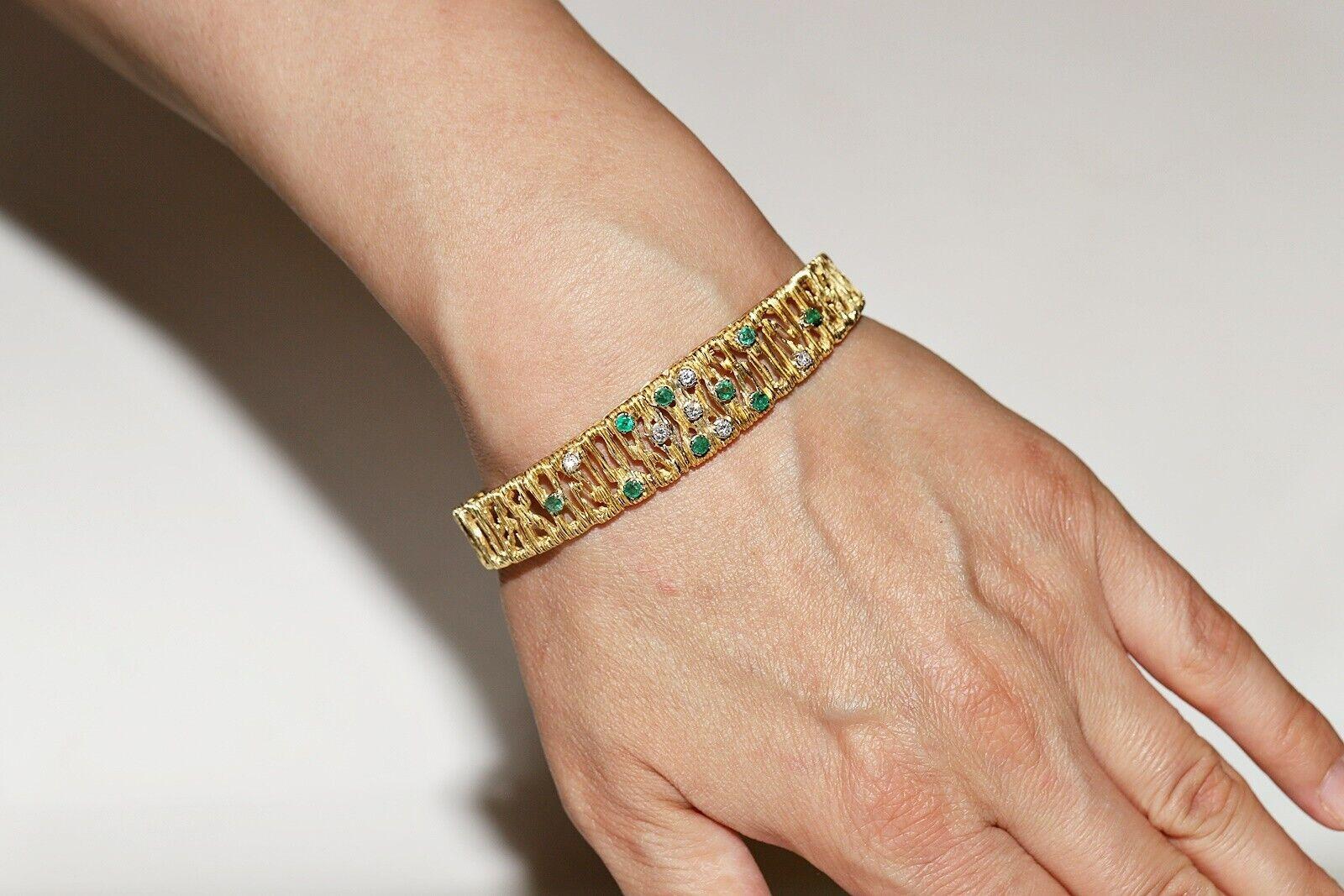 Armband aus 18 Karat Gold mit natürlichen Diamanten und Smaragden, Vintage, ca. 1980er Jahre  im Angebot 6