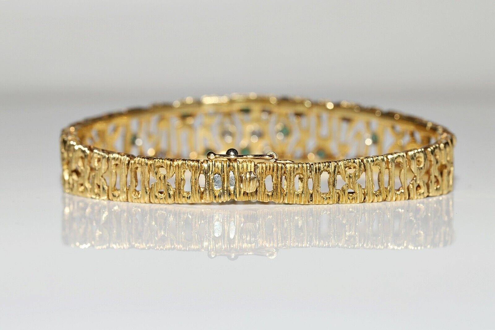 Armband aus 18 Karat Gold mit natürlichen Diamanten und Smaragden, Vintage, ca. 1980er Jahre  im Angebot 1