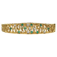 Retro Circa 1980s 18K Gold Natural Diamond And Emerald Bracelet 
