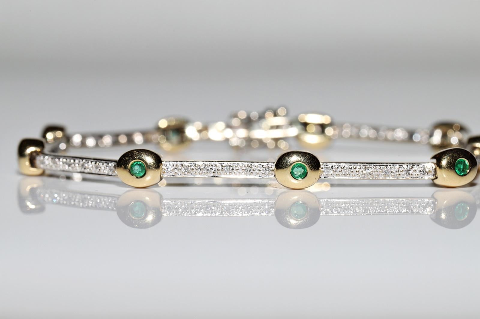 Women's Vintage Circa 1980s 18k Gold Natural Diamond And Emerald Decorated Bracelet  For Sale