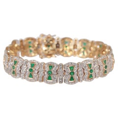 Vintage CIRCA 1980er Jahre 18K Gold natürlichen Diamanten und Smaragd dekoriert Armband