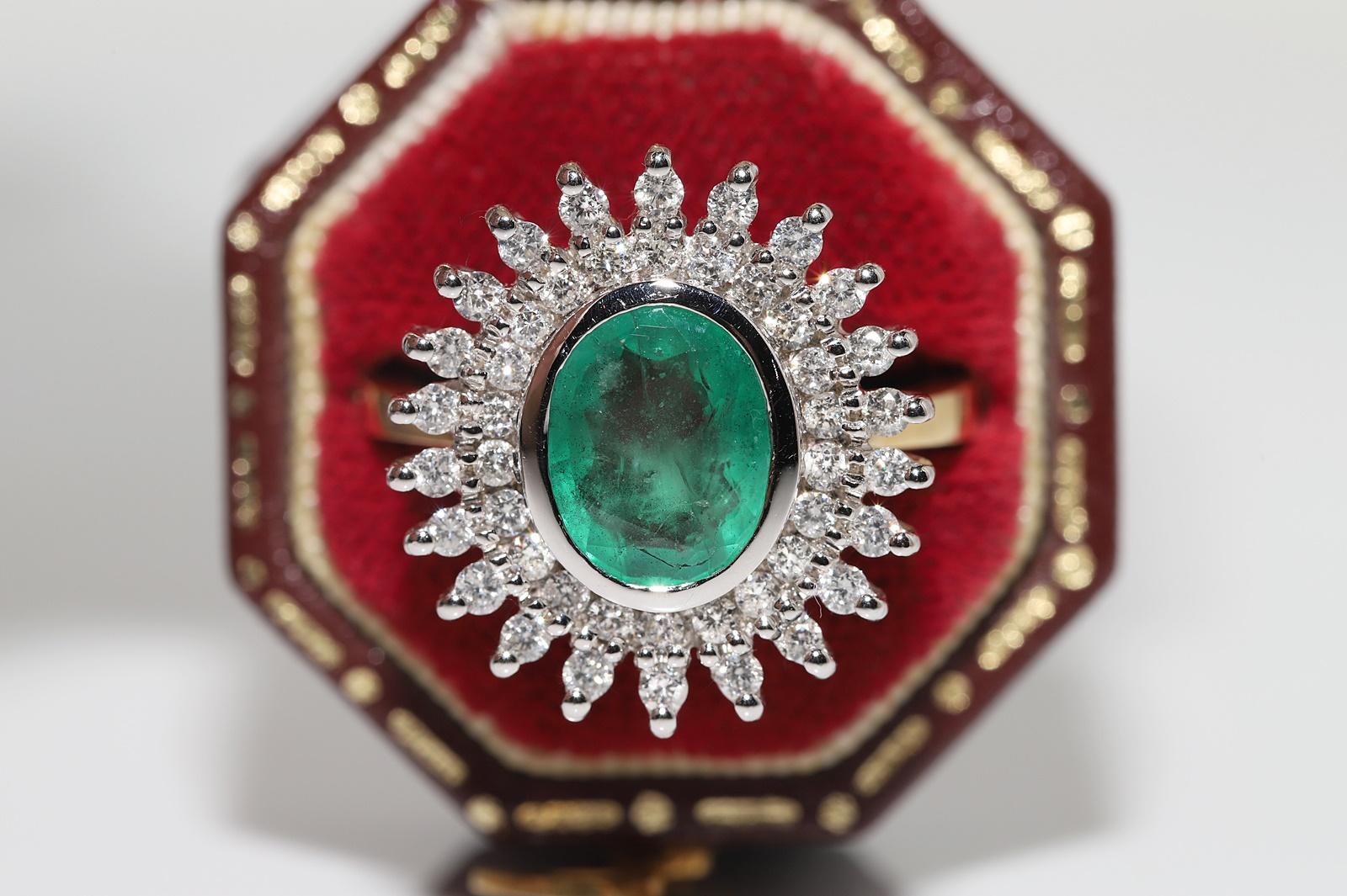 In very good condition.
Total weight is 6.9 grams.
Totally is diamond 0.70 ct.
The diamond is has G-H color and vs-vvs clarity.
Totally is emerald 2 ct.
Ring size is US 7
We offer free resizing.
Please contact for any questions.
