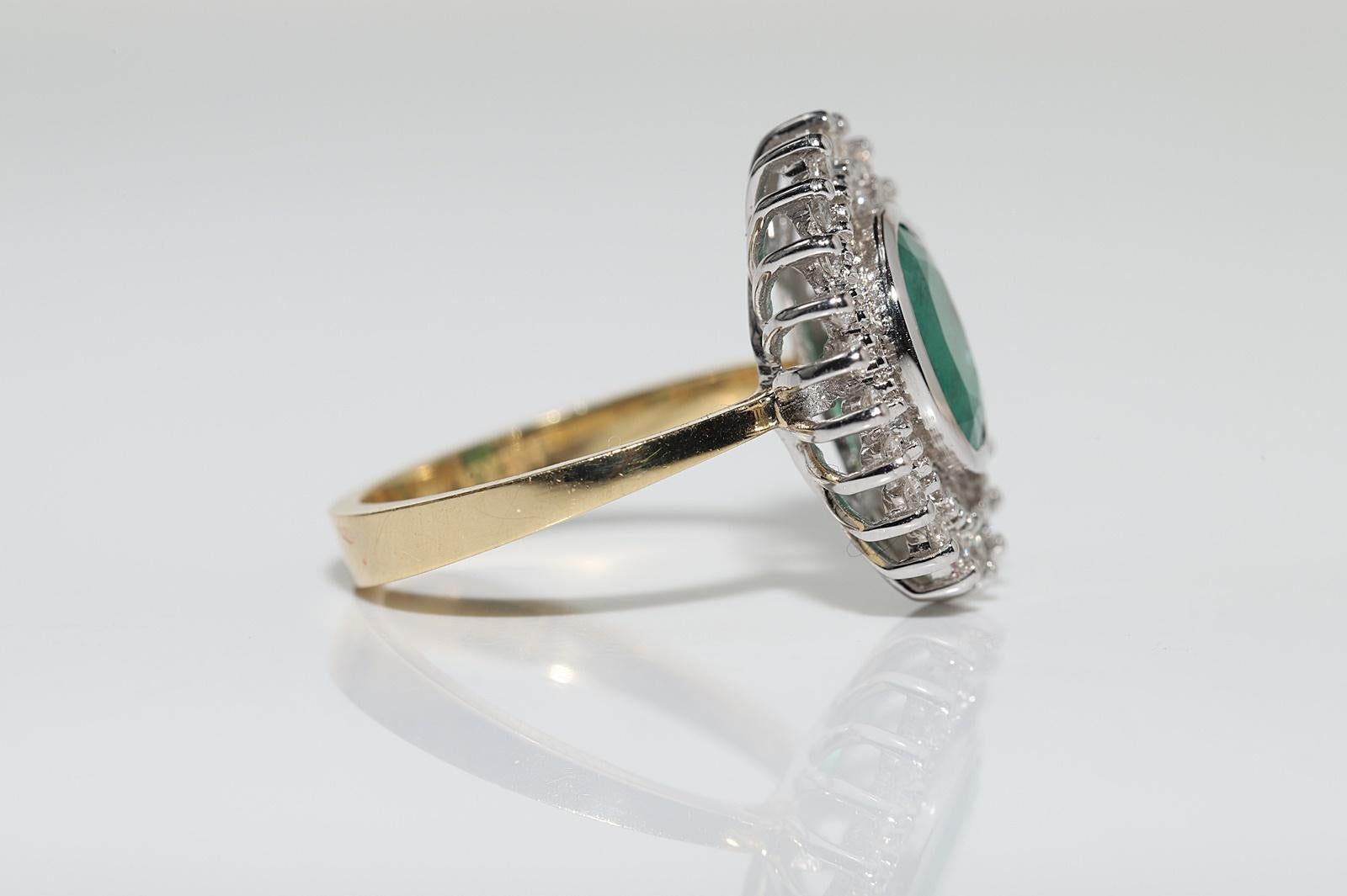 Vintage Circa 1980s 18k Gold Natural Diamond And Emerald Decorated Cocktail Ring 1