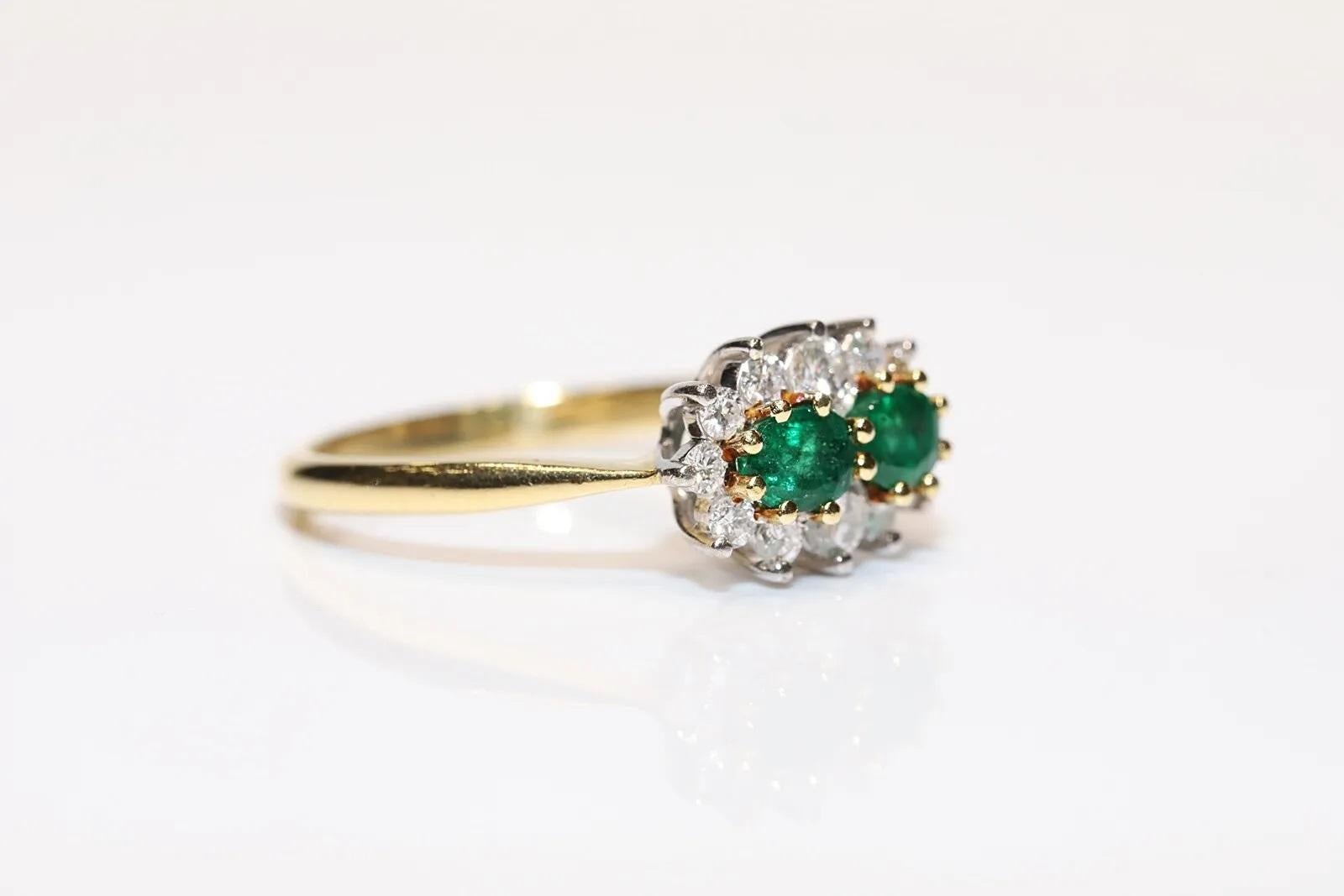 Vintage Circa 1980er Jahre 18k Gold Natürlicher Diamant und Smaragd Dekorierter Ring im Zustand „Gut“ im Angebot in Fatih/İstanbul, 34