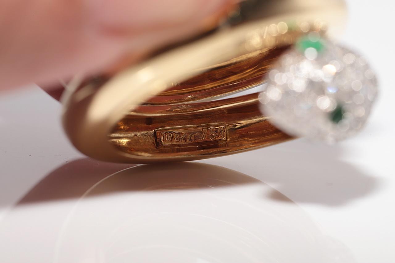 Vintage Circa 1980er Jahre 18k Gold Natürlicher Diamant und Smaragd Fischkopf-Ring im Fischkopf-Stil im Angebot 7