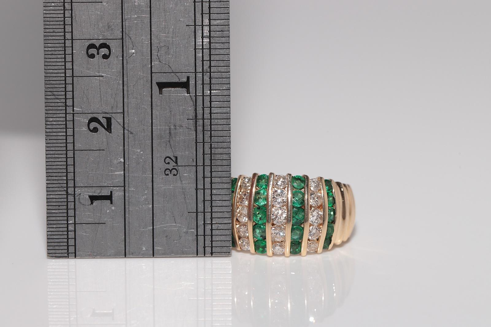 Vintage-Ring aus 18 Karat Gold mit natürlichem Diamant und Smaragd, ca. 1980er Jahre im Angebot 4