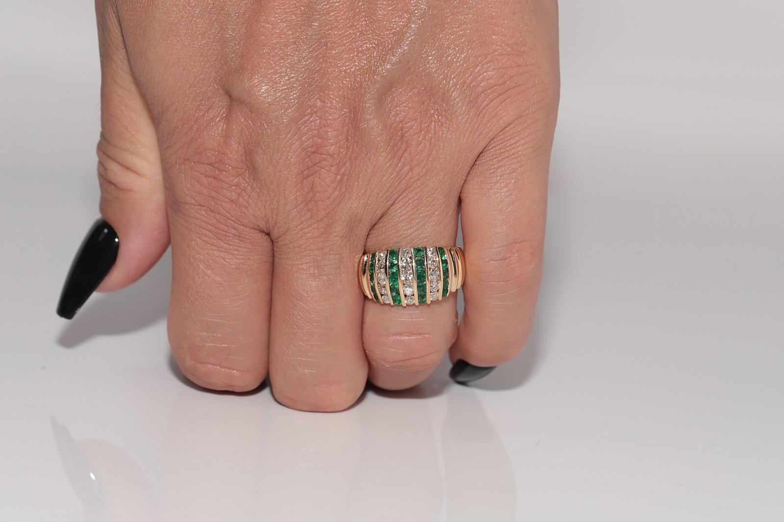 Vintage-Ring aus 18 Karat Gold mit natürlichem Diamant und Smaragd, ca. 1980er Jahre im Angebot 8