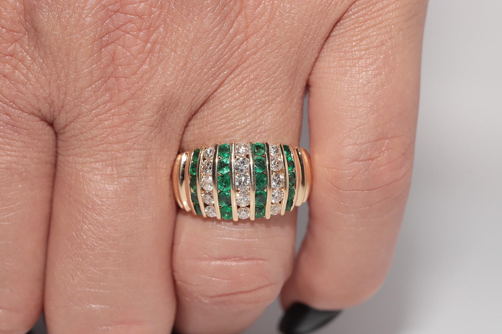 Vintage-Ring aus 18 Karat Gold mit natürlichem Diamant und Smaragd, ca. 1980er Jahre im Angebot 9